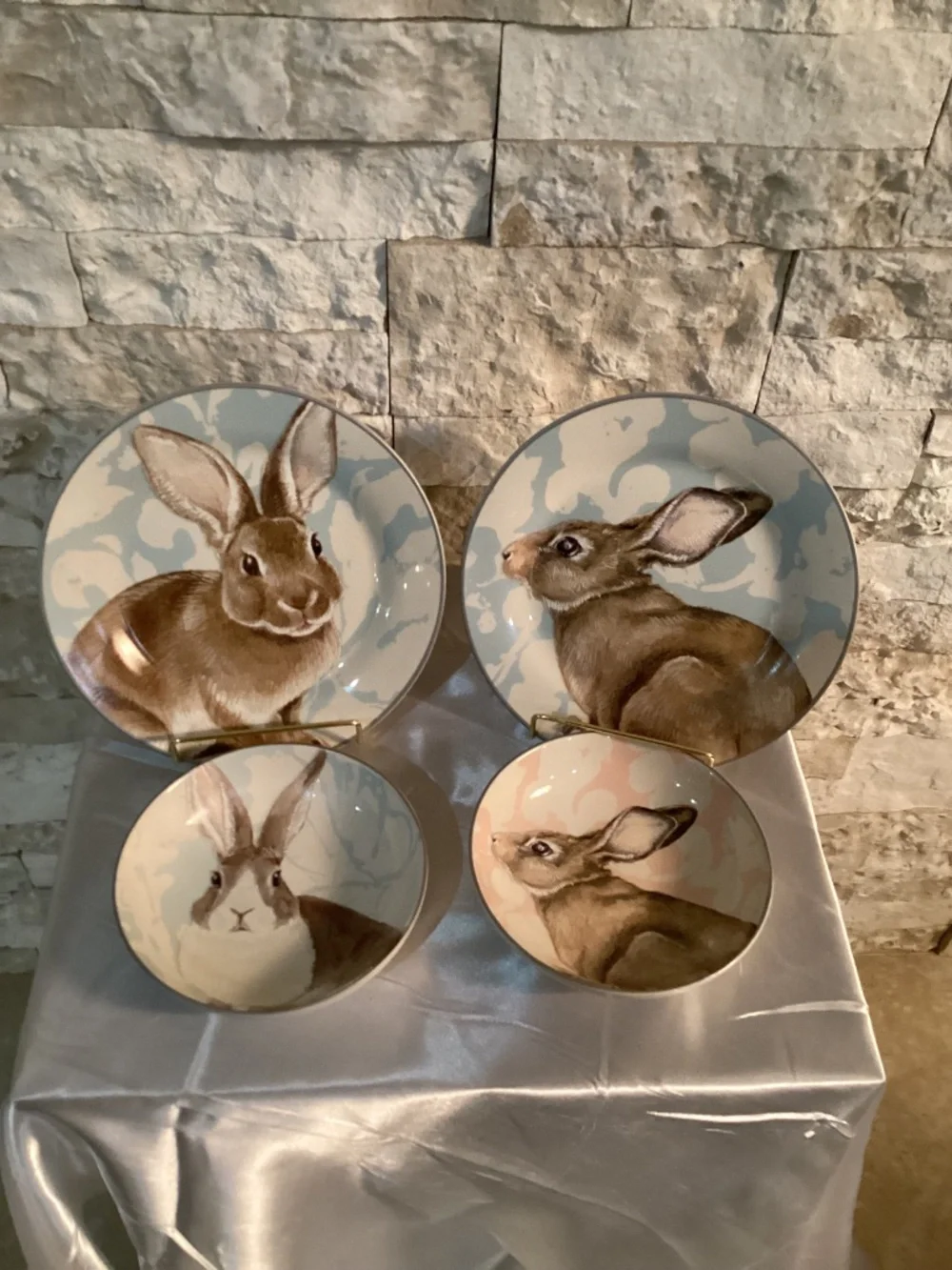 Williams Sonoma Damask Easter Bunny Plates and Bowls Set - 8 Piece Retired